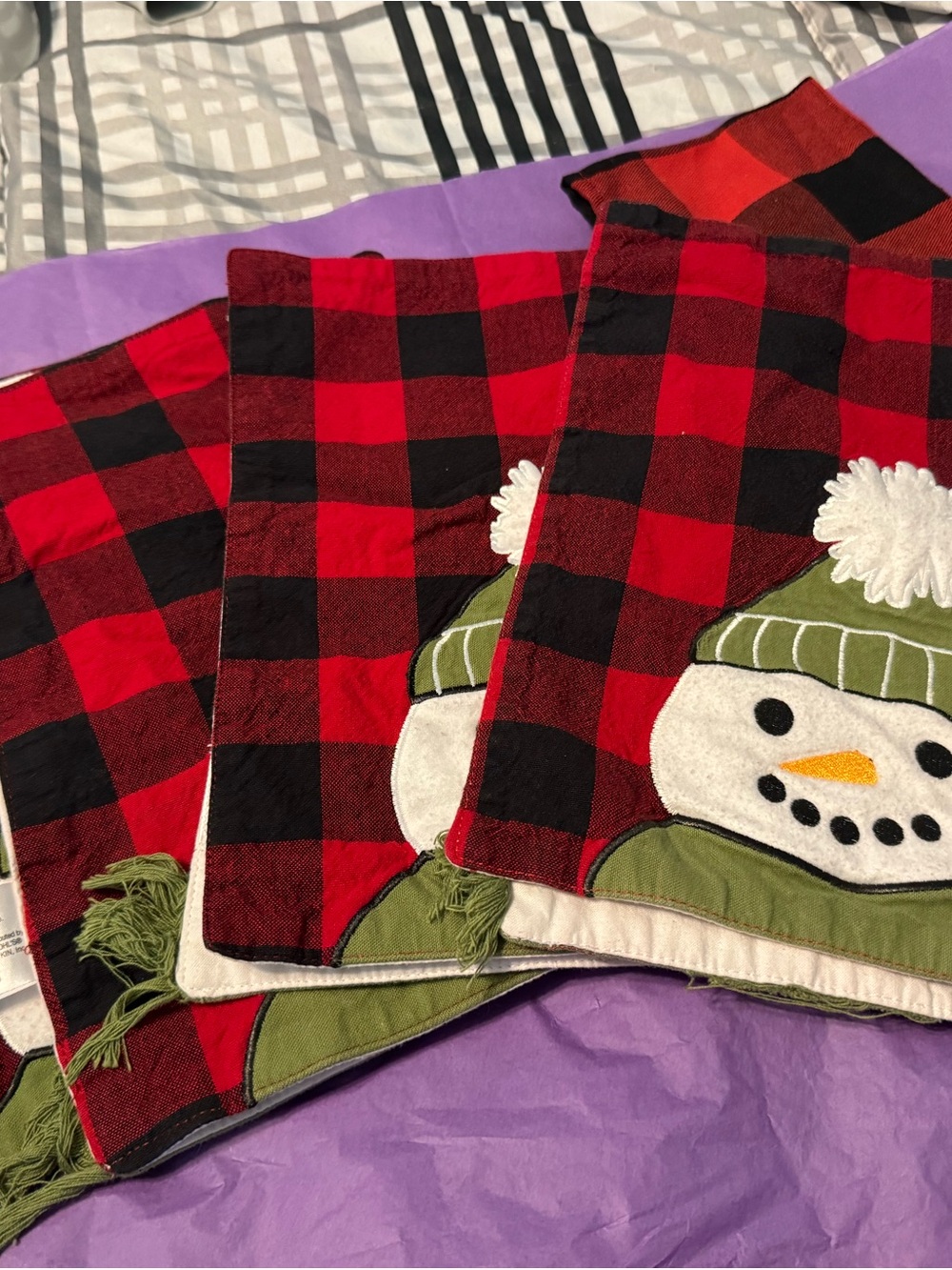 St Nicholas Square Snowman Buffalo Check Placemats Set of 4 Red Black Christmas